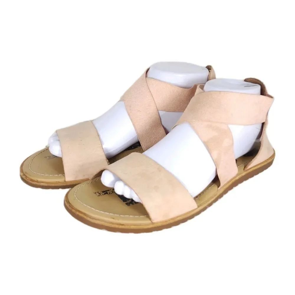 Sorel Women's Ella II US9 Mauve Vapor Leather Crisscross Strap Flat Sandals